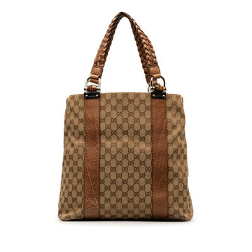 GUCCI GG Canvas Bamboo Tote Bag 232946 Beige Brown Leather Women's