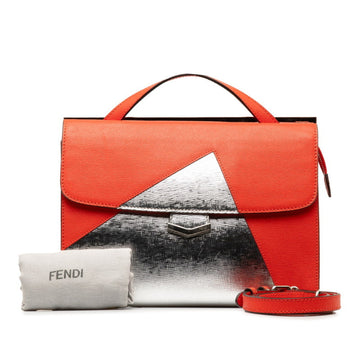 FENDI Demi Jour Handbag Shoulder Bag 8BT222 Orange Red Silver Leather Women's