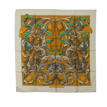 HERMES Carre 90 LE MORS A LA CONETABLE Elegance of the Bridle Scarf Muffler White Yellow Multicolor Silk Women's