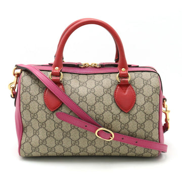 GUCCI GG Supreme handbag, Boston bag, shoulder leather, beige, pink, red, 409529