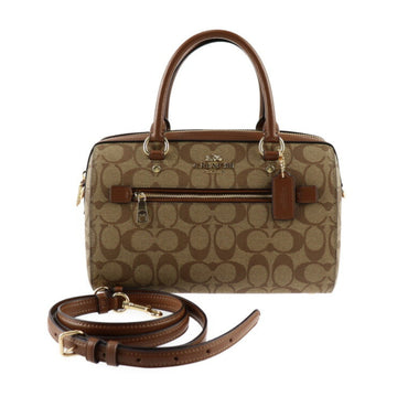 COACH Boston Bag Signature Handbag 83607 PVC Leather Beige Brown Shoulder
