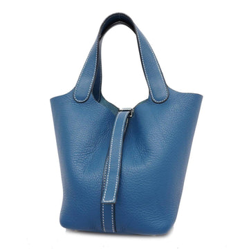 HERMES Handbag Picotin PM H engraved Taurillon Clemence Blue Ladies