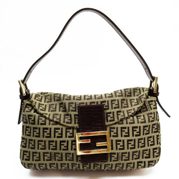 FENDI Shoulder Bag Zucchino Canvas/Leather Brown Gold Ladies