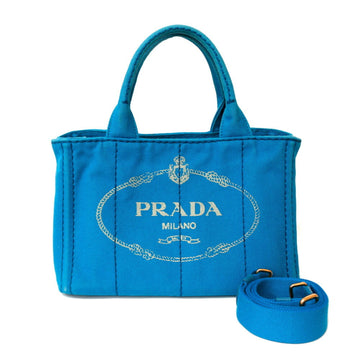 PRADA Canapa Tote PM Bag Canvas Blue Ladies  Handbag BRB01000000002493