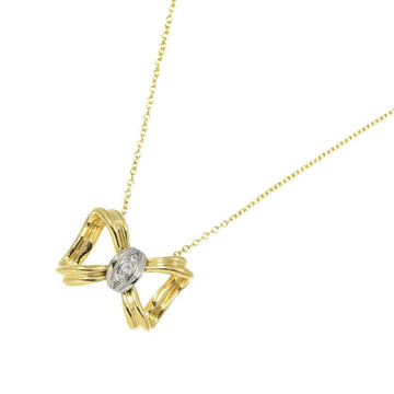 TIFFANY & Co. Ribbon Diamond Necklace 41cm K18 YG Yellow Gold 750 Pt Platinum