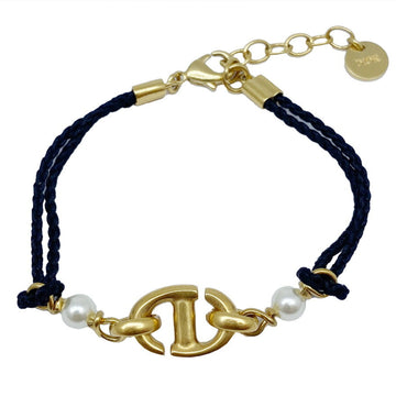 CHRISTIAN DIOR Dior Christian Bracelet Bangle Cord Pearl Gold Black For Women