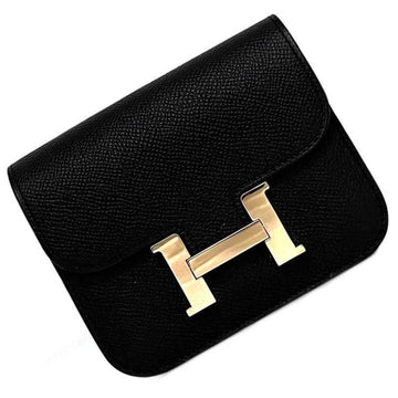HERMES Wallet Constance Black Pink f-19941 Compact Leather Epson U Engraved  H Flap Belt Bag Waist 2022 PG Hardware