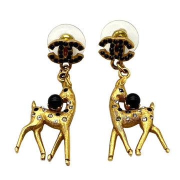 CHANEL earrings Coco mark rhinestone Bambi deer gold