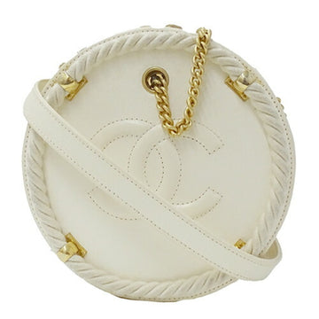 CHANEL Bag Women's Shoulder Leather Ivory Chain Compact White