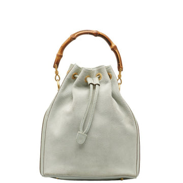 GUCCI Bamboo Handbag 001 3754 1657 Light Blue Suede Leather Women's