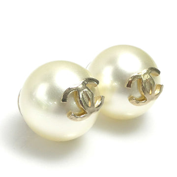 CHANEL Earrings, Faux Pearl/Metal, White x Gold, Women's