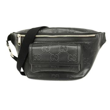 GUCCI Body Bag GG Embossed 645093 Leather Black Men's