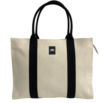 BALENCIAGA Trade Large Canvas Tote Bag Handbag Stowable Off-White Black 58357