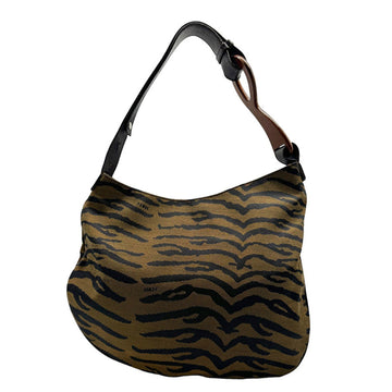 FENDI Shoulder Bag Canvas/Leather/Wood Brown/Black Women's z0392