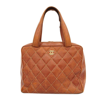 CHANEL Tote Bag Wild Stitch Leather Brown Women's