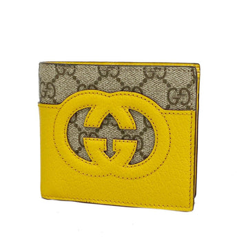 GUCCI Wallet GG Supreme Interlocking G 701417 Leather Yellow Men's Women's