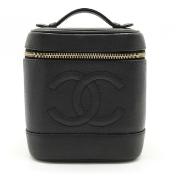 CHANEL Cocomark Caviar Skin Vanity Bag Handbag Pouch Leather Black A01998