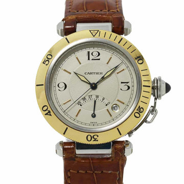CARTIER Pasha 38mm Combi W31012H3 Men's Watch Date Ivory Dial Power Reserve Automatic Self-Winding