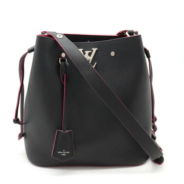 LOUIS VUITTON Lockme Bucket Shoulder Bag Leather Noir Black Pink M54677
