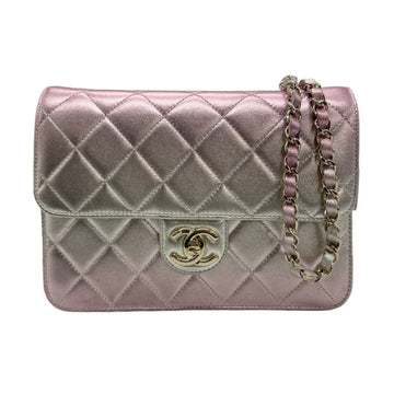 CHANEL Shoulder Bag Leather Silver x Metallic Pink Women's z0859