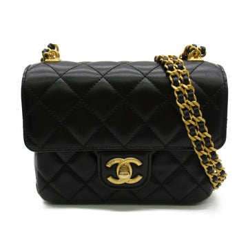 CHANEL Mini Matelasse Chain Shoulder Bag Black Lambskin [sheep leather] AS3442