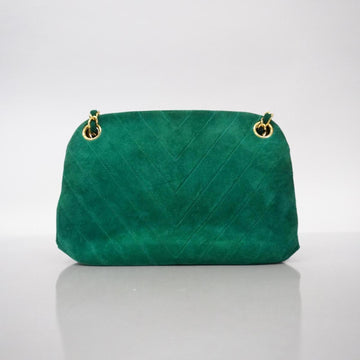 CHANEL Shoulder Bag V Stitch Chain Suede Green Women's