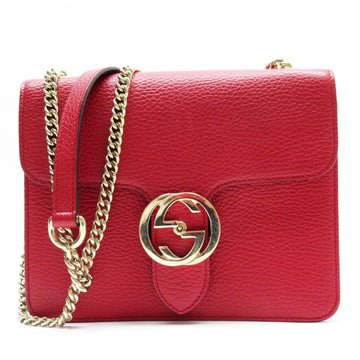 GUCCI Shoulder Bag Interlocking G Leather/Metal Red/Gold Ladies 510304