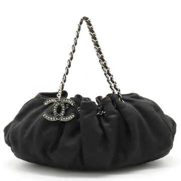 CHANEL Cocomark Melrose Cabas Matelasse Chain Shoulder Bag Cotton Jersey Black A37056