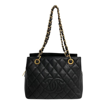 CHANEL Caviar Skin Matelasse Leather Chain Handbag Tote Bag Black 28188