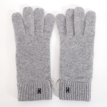 HERMES H Embroidered 100% Cashmere Gloves L Grey Men's