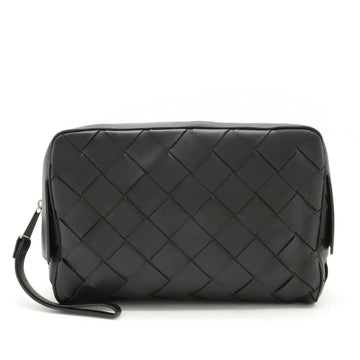 BOTTEGA VENETA Maxi Intrecciato Second Bag Clutch Leather Black