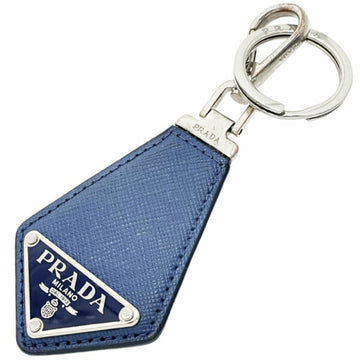 PRADA Keychain Triangle Key Ring Saffiano Leather Blue 2PP0  Plate Hook Charm Bag BLUETTE TT-13092
