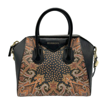 GIVENCHY Antigona Handbag Shoulder Bag Leather Black x Orange Women's z0699