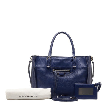 BALENCIAGA Paper Handbag Shoulder Bag 357333 Blue Leather Women's