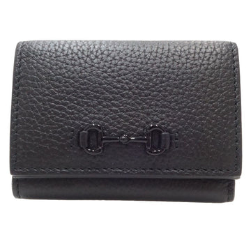 GUCCI Horsebit Compact Wallet 745988 Trifold Calf Black 180281