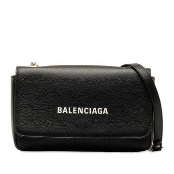 BALENCIAGA Everyday Shoulder Wallet Chain Bag 537387 Black Leather Women's