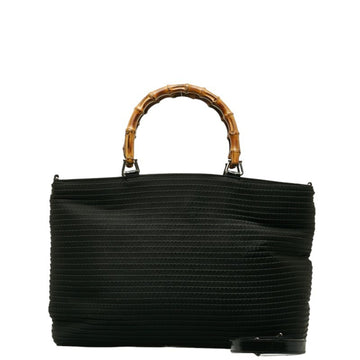 GUCCI bamboo handbag shoulder bag 002 2058 black nylon leather ladies
