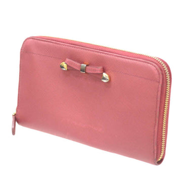 PRADA round zip long wallet Safano pink leather