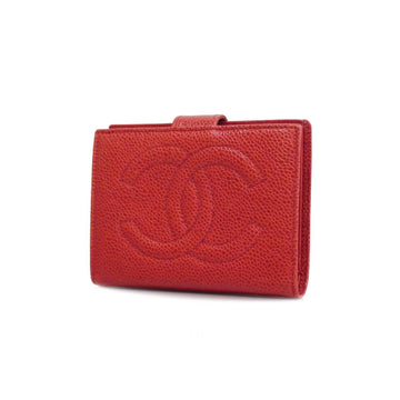 CHANEL wallet caviar skin red ladies