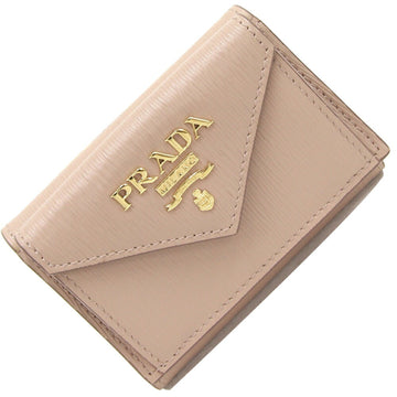 PRADA Trifold Wallet 1MH021 Pink Beige Leather Compact Small Ladies