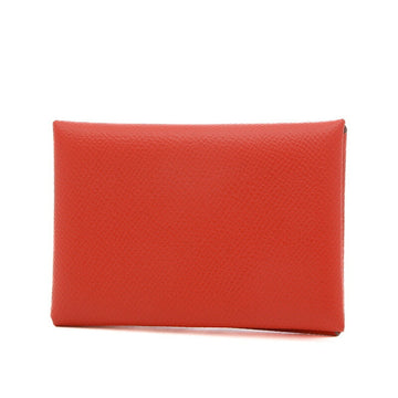 HERMES Calvi Duo Business Card Holder/Card Case Wallet/Coin Epson Rouge Couu U Engraved