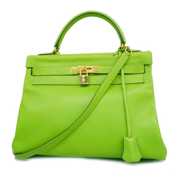 HERMES Handbag Kelly 32 〇X Engraved Voga River Apple Green Ladies