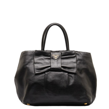 PRADA Bow Handbag Tote Bag BN1601 Black Leather Women's