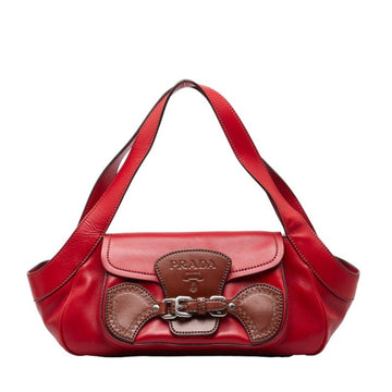 PRADA Bag Handbag BR3021 Red Brown Leather Women's