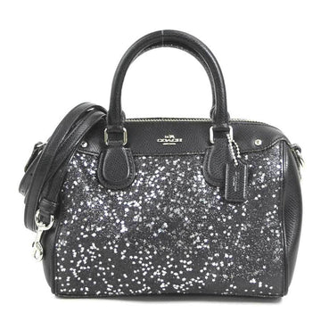 COACH handbag shoulder bag leather/lame black ladies r10003g