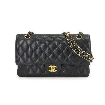 CHANEL Matelasse 25 Chain Shoulder Bag Caviar Skin Leather Black A01112 Gold Hardware
