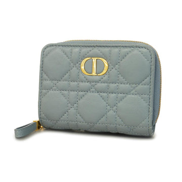 CHRISTIAN DIOR Wallet Cannage Leather Light Blue Women's