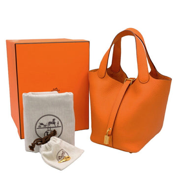 HERMES Picotin Lock PM Handbag Taurillon Clemence Orange