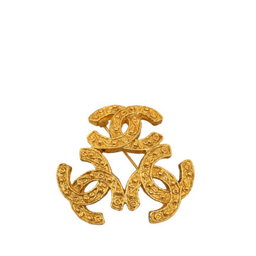 CHANEL Coco Mark Triple Brooch Gold Plated Women's