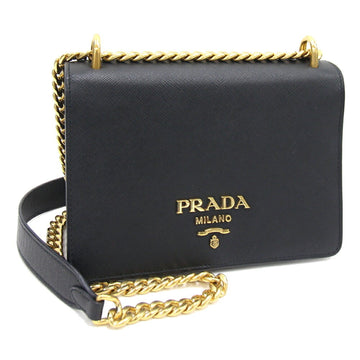 PRADA Shoulder Bag 1BD133 Black Leather Chain Ladies
